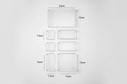 Set Organizer per Cassetti – 7 Pezzi in Plastica Trasparente