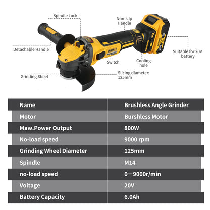 DEWALT DCG409 125mm Flat Head Brushless Angle Grinder