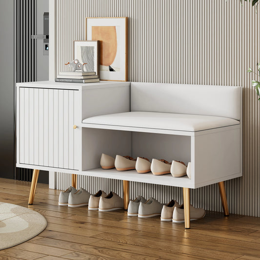 Scarpiera di Lusso Moderna Bianca e Oro con Panca Imbottita