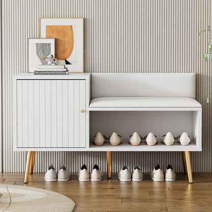 Scarpiera di Lusso Moderna Bianca e Oro con Panca Imbottita