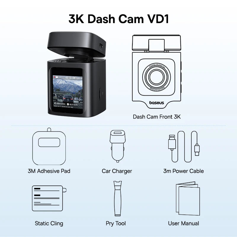 Baseus 3K Front + 1080P Rear Dash Cam VD1