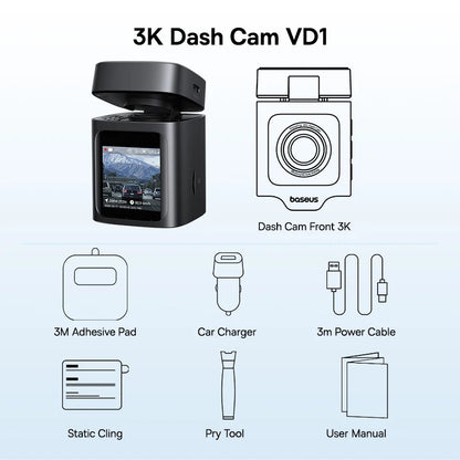 Baseus 3K Front + 1080P Rear Dash Cam VD1