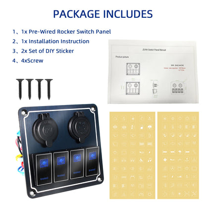 Pannello Interruttori LED in Alluminio 12V/24V con USB e Voltmetro
