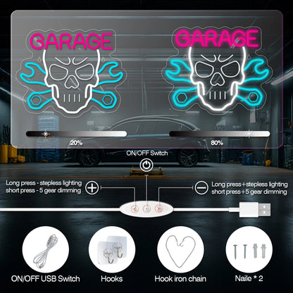 Insegna Neon LED Skeleton Garage Car Service