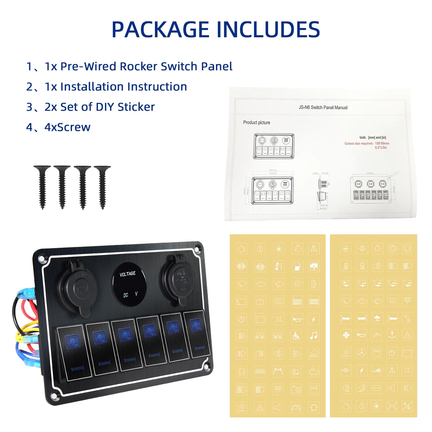 Pannello Interruttori LED in Alluminio 12V/24V con USB e Voltmetro