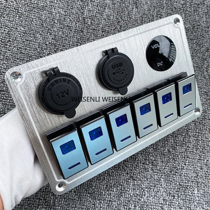 Pannello Interruttori LED in Alluminio 12V/24V con USB e Voltmetro