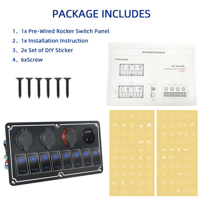 Pannello Interruttori LED in Alluminio 12V/24V con USB e Voltmetro