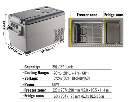 VEVOR Frigorifero Portatile 12V/24V e 110-240V – Da 20 a 58 Quart