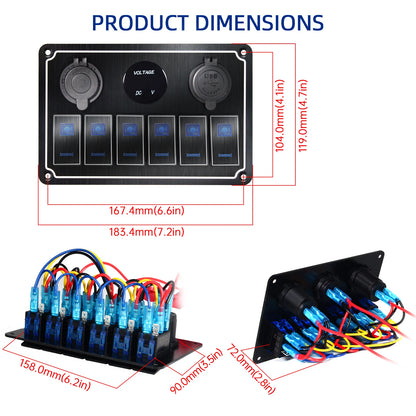 Pannello Interruttori LED in Alluminio 12V/24V con USB e Voltmetro
