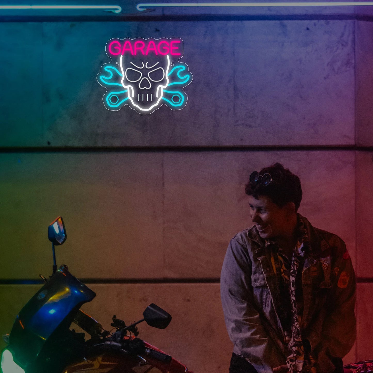 Insegna Neon LED Skeleton Garage Car Service