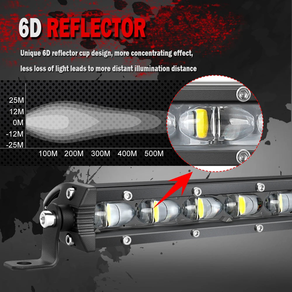 Braveway Single Row Ultra Slim LED Light Bar 6D 6500K