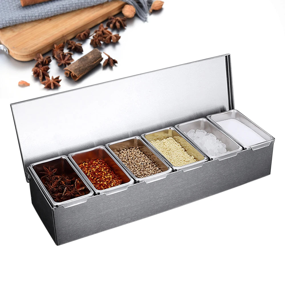 Dispenser per condimenti in acciaio inox a 6 scomparti