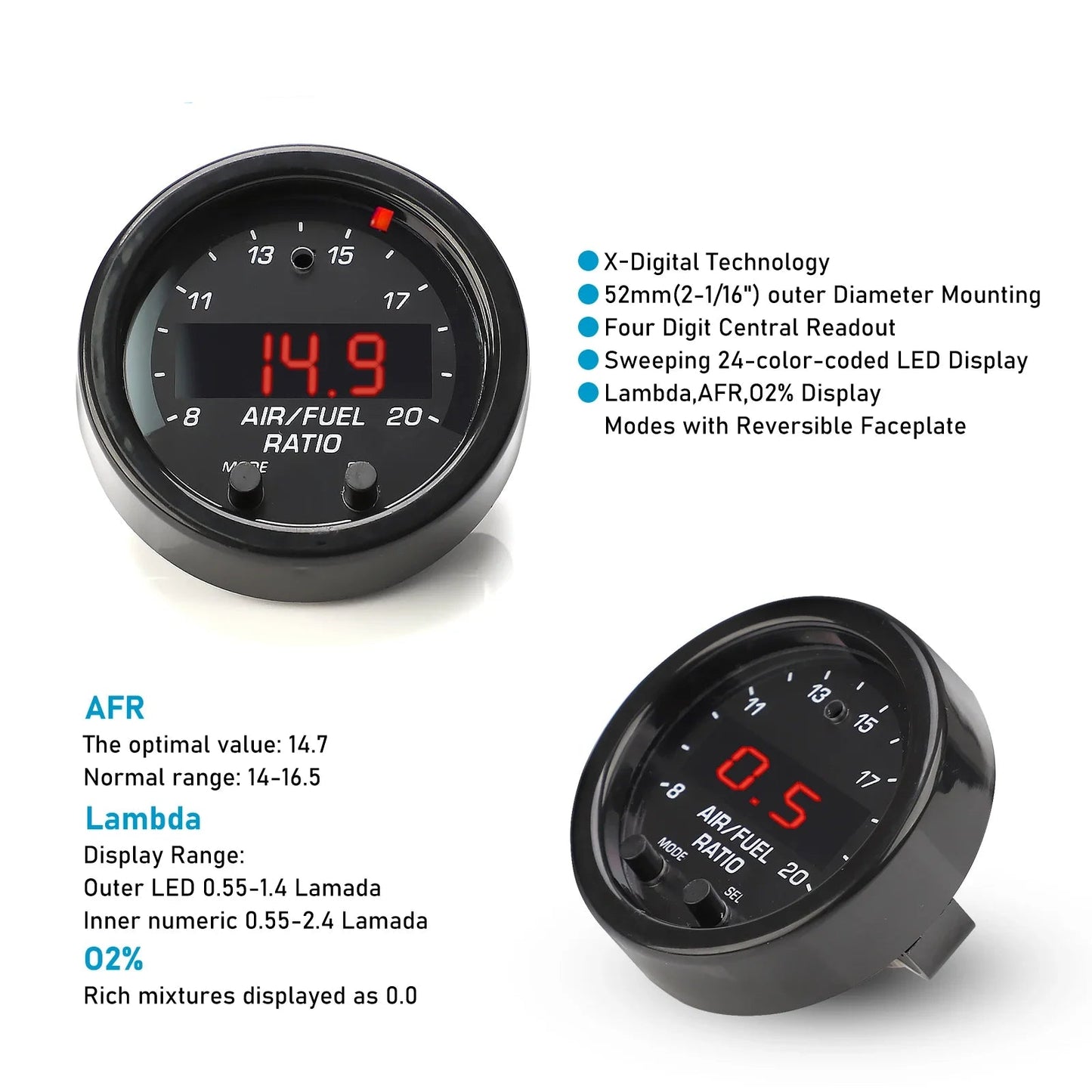 CNSPEED X-Series 30-0300 Wideband AFR Gauge Kit con Sensore LSU 4.9