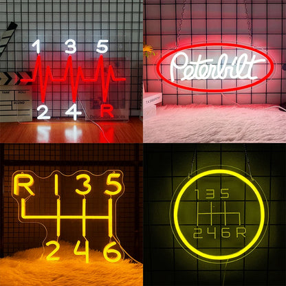 Garage Neon Sign – Car Gear Icon LED Wall Lamp