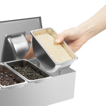 Dispenser per condimenti in acciaio inox a 6 scomparti