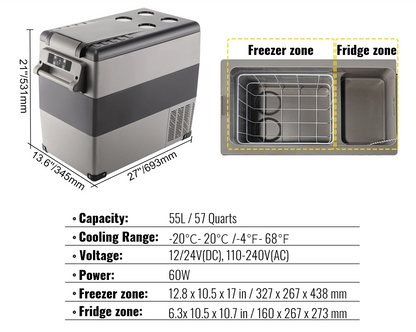 VEVOR Frigorifero Portatile 12V/24V e 110-240V – Da 20 a 58 Quart